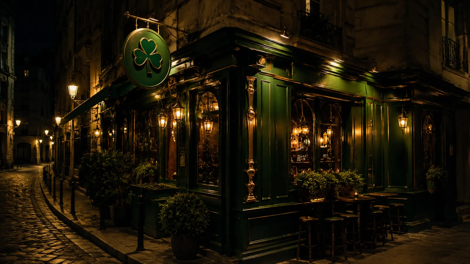 Façade du pub la nuit